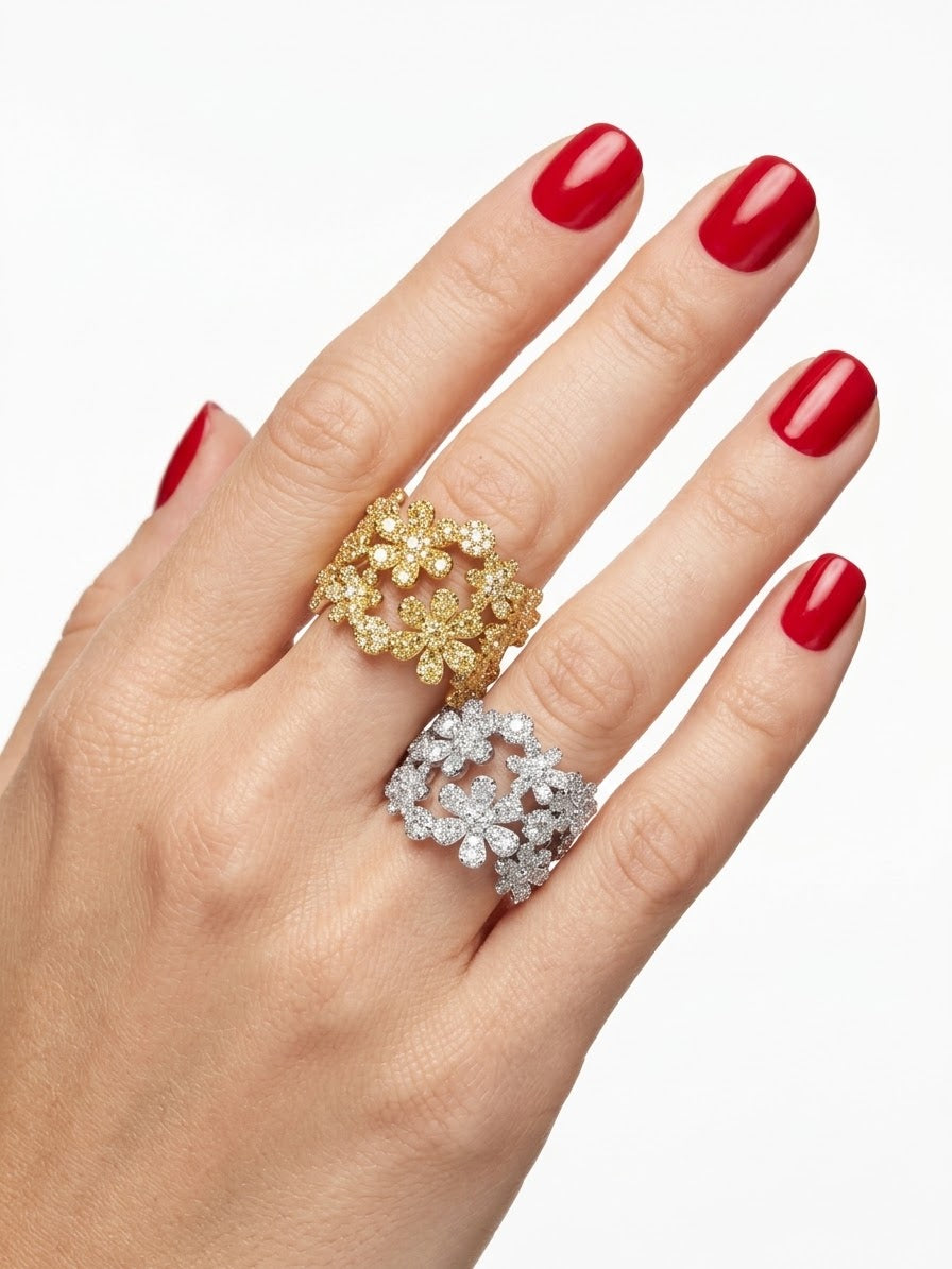Anello fascione  fiori