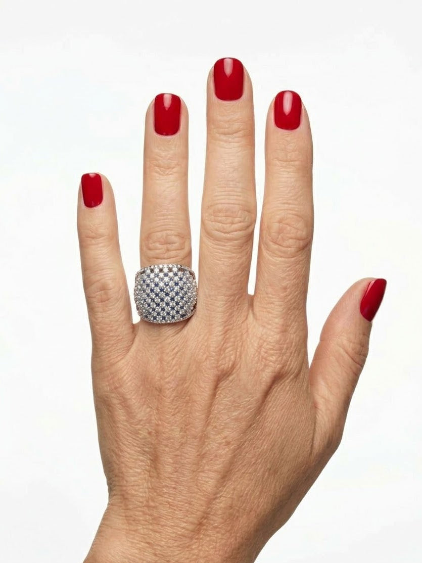 Anello regolabile acciaio rodiato e zirconi